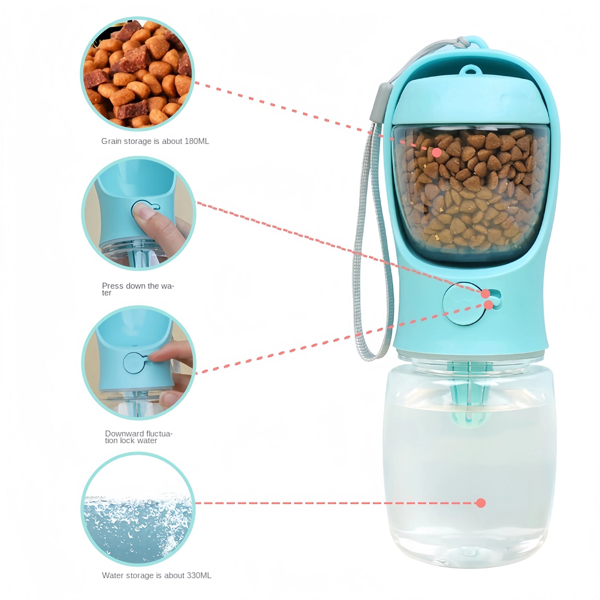 2 in 1 350Ml Portable Food Grade Material Dog Cat Travel Pet Water Cup Bottle with Food Dispenser Water Bottle for Dog