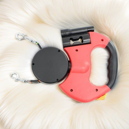 Retractable Dual Dog Leash with LED Light 360 Swivel No Tangle Independent Braking 3M Reflective Leads for Dogs